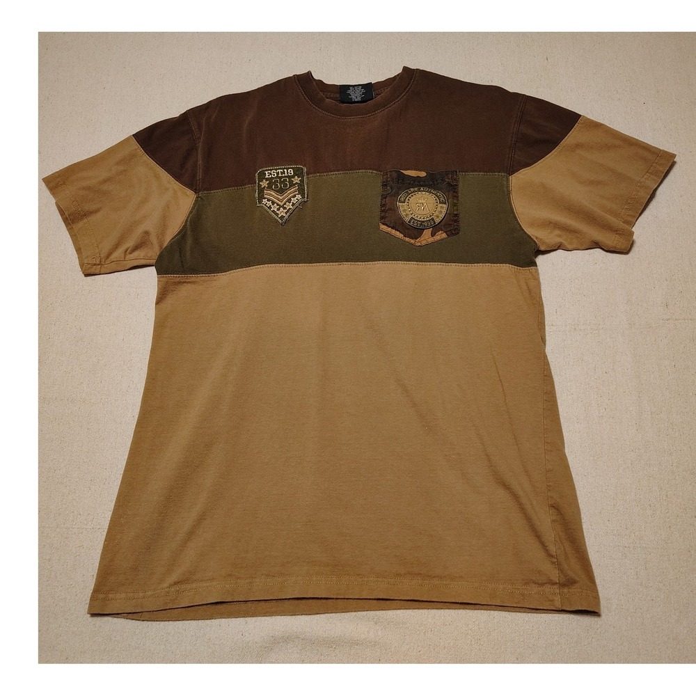 Red‎ Ape Mens Colorblock T-Shirt Brown Green Tan Camo Pocket Patch Size M I